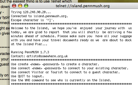 An Artists Impression (of a Text Based Environment) Nina Pope & Karen Guthrie (UK)